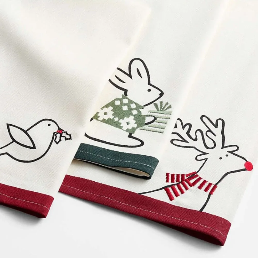 NWT Crate&Barrel Arctic Friends 4 Mugs & 3 Towels Set, Holiday Christmas Decor
